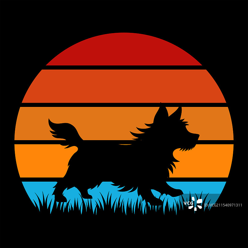 凯恩犬在日落下的复古风格图片素材