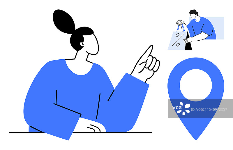 女人用手指指着一个提着购物袋的男人图片素材