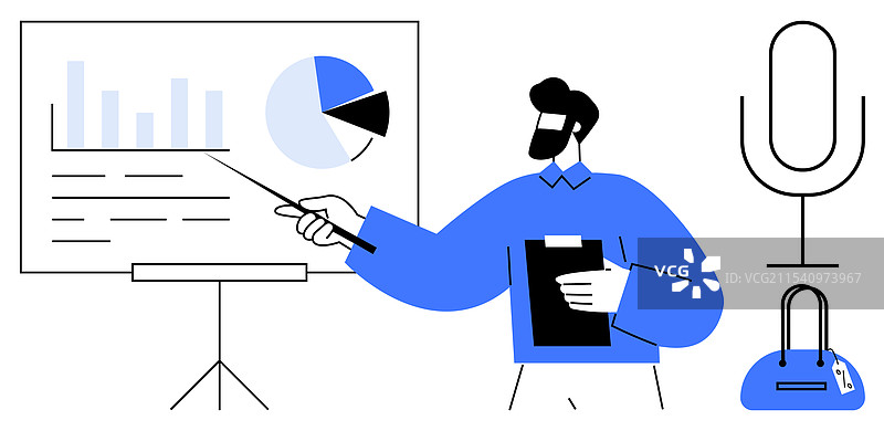 演讲者正在进行演示，展示图表和数据图片素材