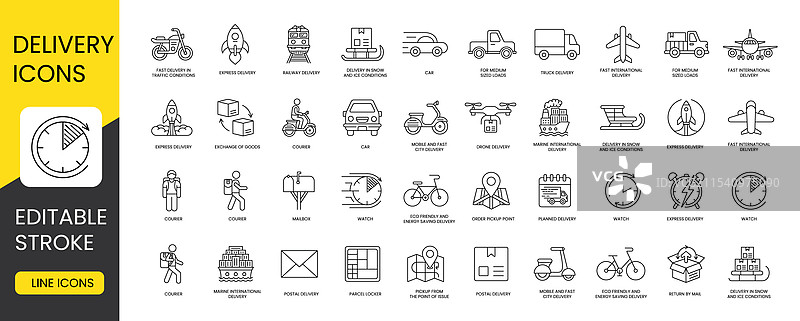 一组线条图标，展示不同的配送方式图片素材