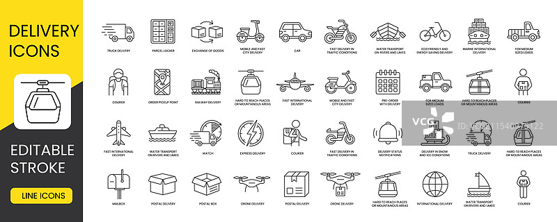 一组线条图标，展示不同的配送方式图片素材