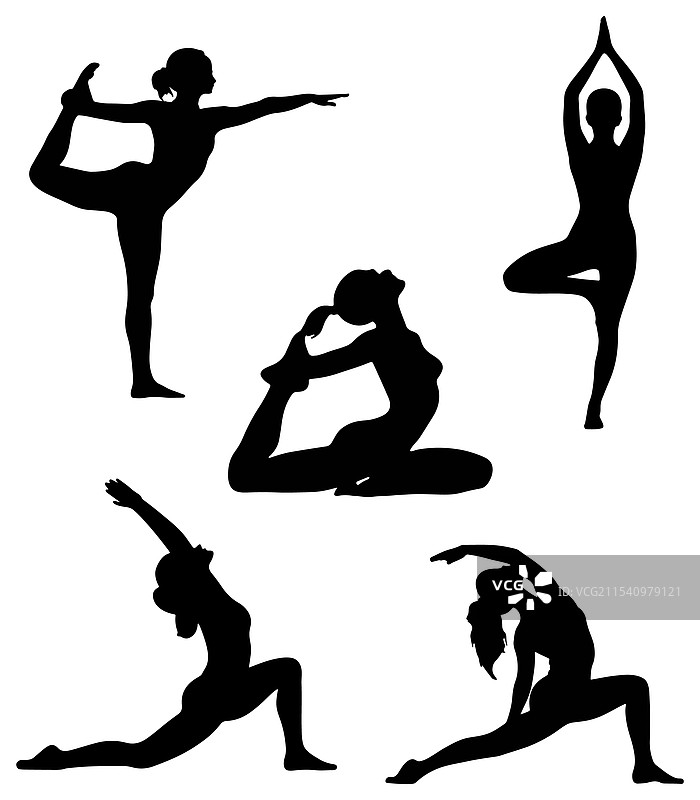 女性瑜伽姿势剪影，健身与柔韧性图片素材