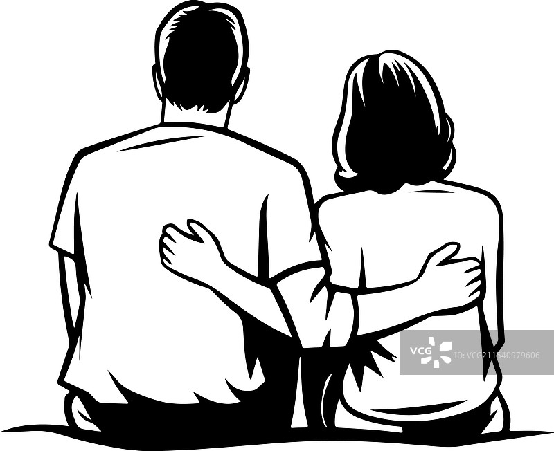 一对情侣静坐的线条艺术图片素材