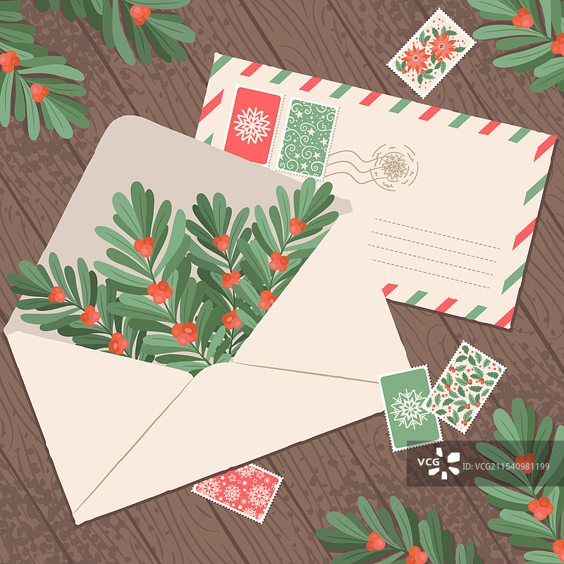 复古圣诞邮票明信片信封图片素材