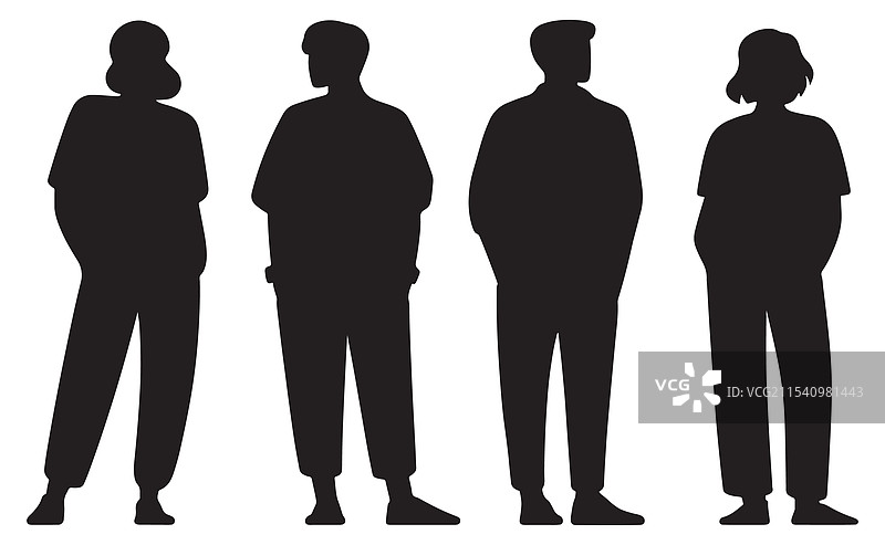 四个站立的人物剪影组合图片素材
