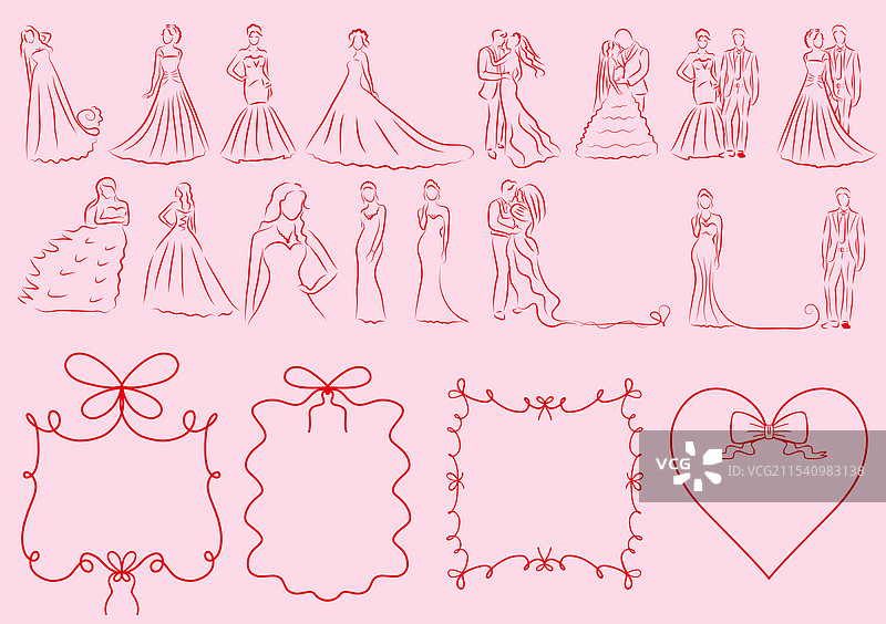 异想天开的调皮新娘红色和粉色线条套装图片素材