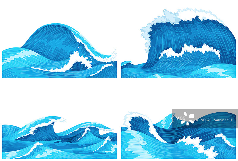 四幅蓝色海洋或海浪的场景图片素材
