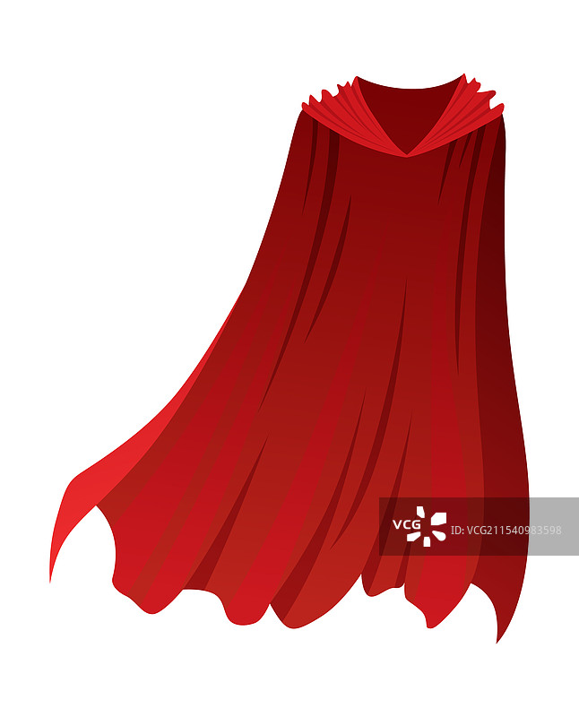 红色斗篷超级英雄正面视图，鲜红色面料图片素材