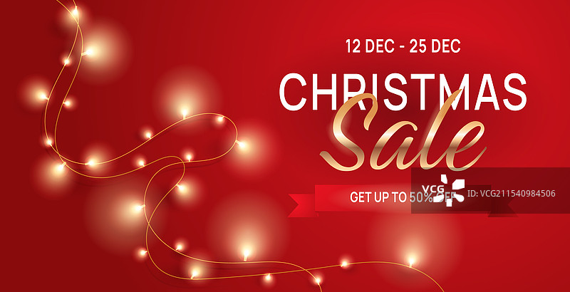 圣诞快乐促销横幅，配有灯饰和花环图片素材