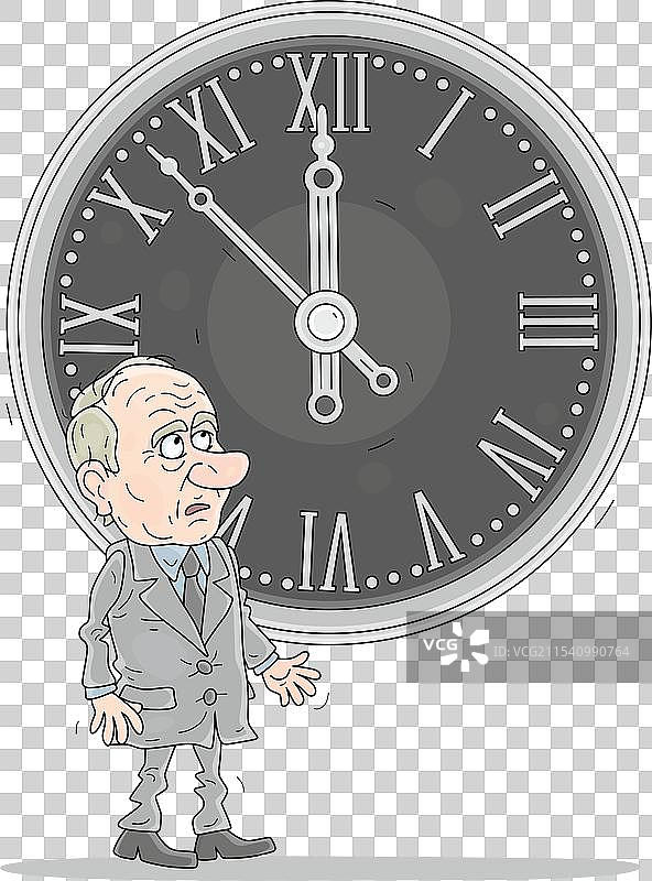 悲伤的老官员在观看一座古老的大钟图片素材