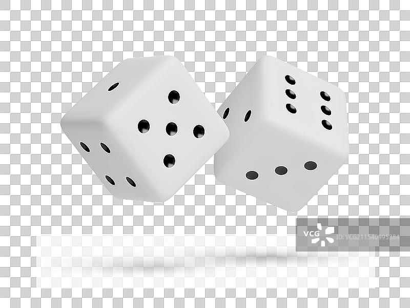 白色骰子上有随机数量的黑点，3D效果图片素材