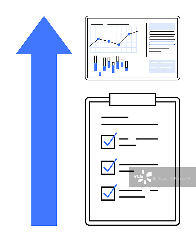 带有清单和数据的增长指标箭头图片素材