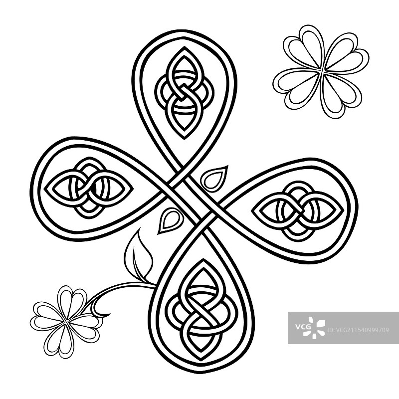凯尔特结和三叶草图案剪影艺术图片素材