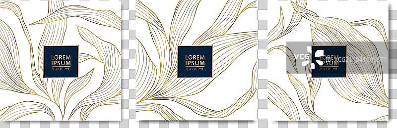 一套金色设计的花卉图案和叶子图片素材