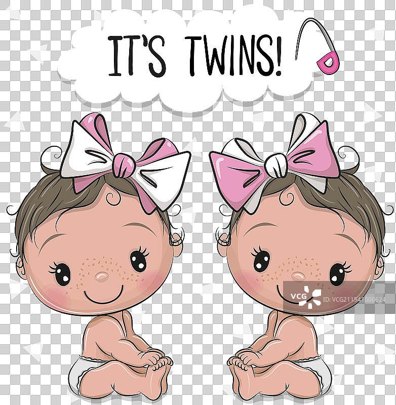 两个可爱的卡通双胞胎女孩图片素材