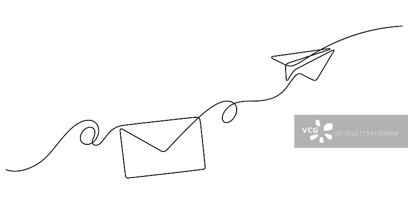 飞翔的纸飞机和信封在一条线上图片素材