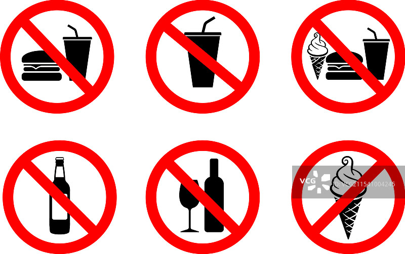 禁止携带食物或饮料的标志集合图片素材