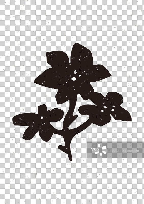 手工制作的亚麻刻版野花小枝图案图片素材