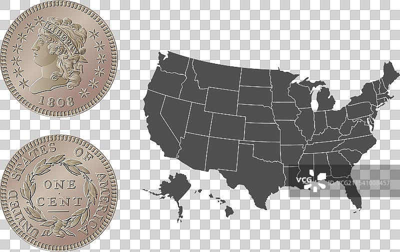 美国一美分硬币 1808-1814年图片素材