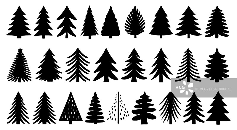圣诞树剪影的集合图片素材