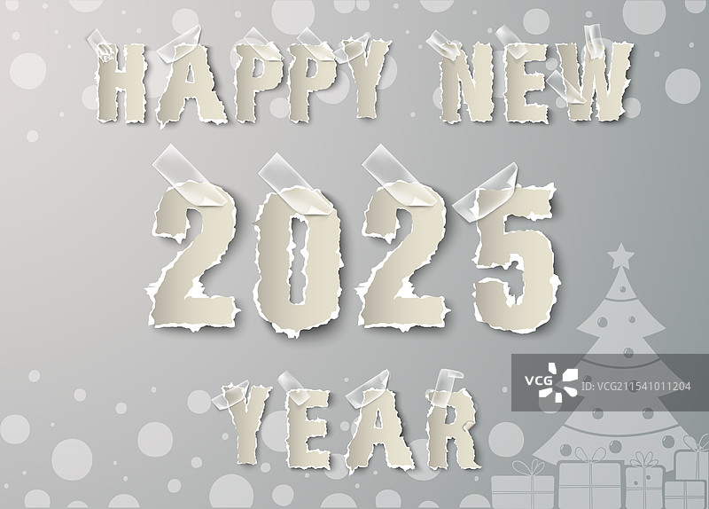 2025年新年用撕裂的纸张制作的透明效果图片素材