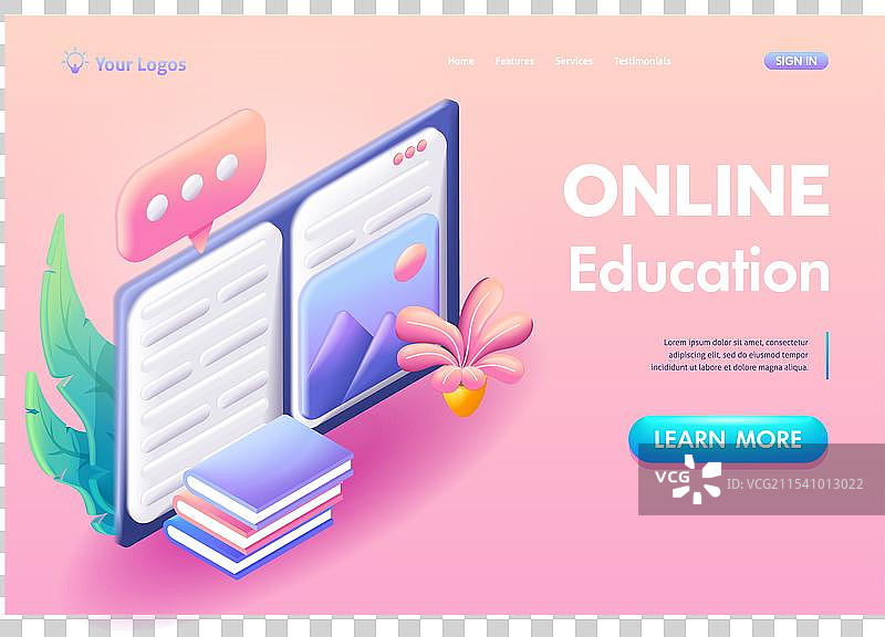 在线教育的3D等距卡通概念图片素材