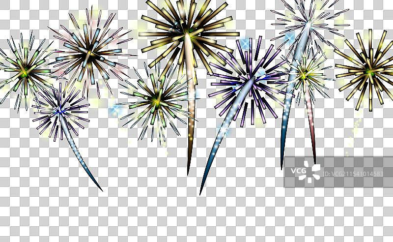 五彩缤纷的节日烟花在黑暗背景下绽放图片素材