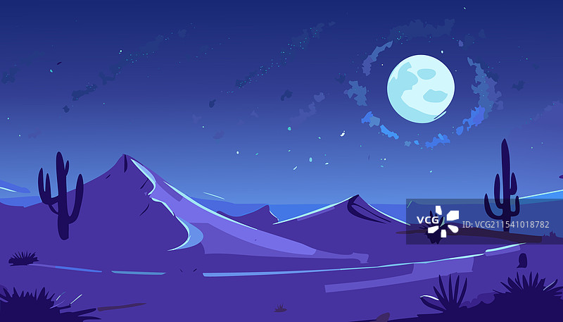 夜晚的沙漠景观，背景是山脉和图片素材