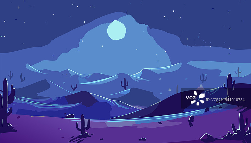 夜晚的沙漠景观，背景是山脉和图片素材