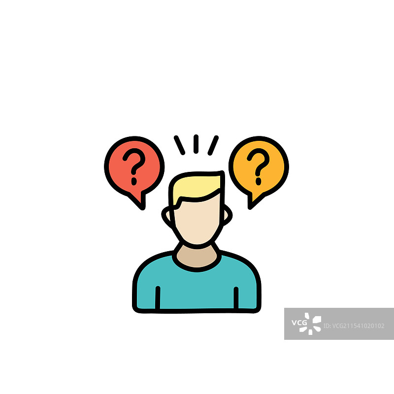 带问号图标的简单线条男士在白色背景上图片素材