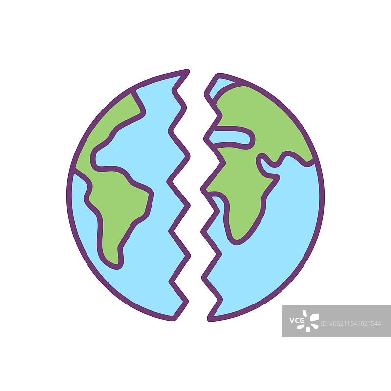 地球行星的两半平面彩色图标图片素材