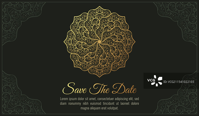 奢华黑色曼陀罗风格婚礼邀请函图片素材