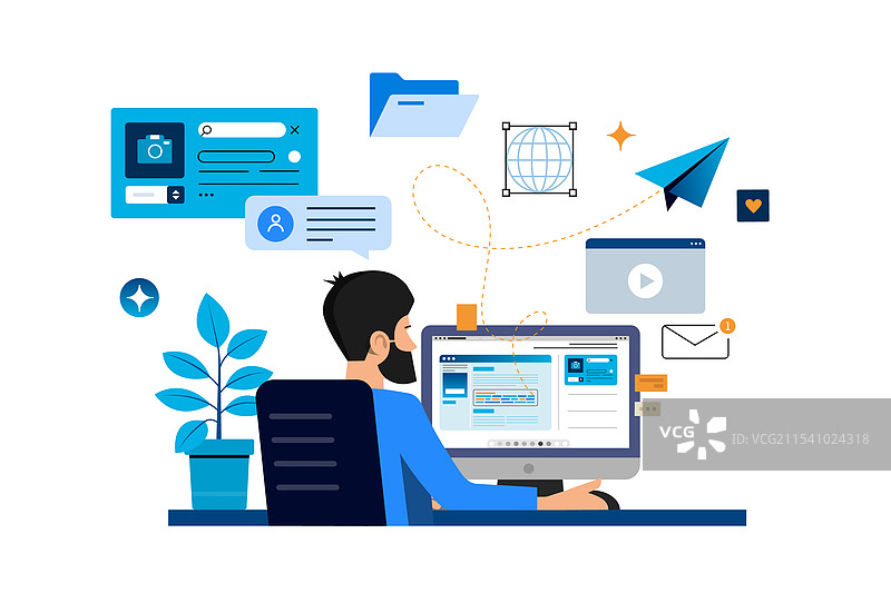 年轻男子在使用笔记本电脑工作图片素材