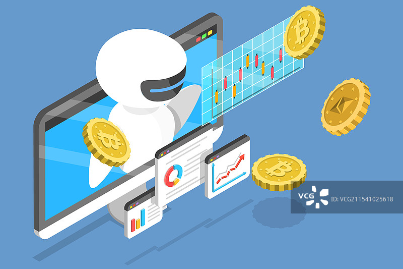 AI加密货币的3D等距平面图图片素材