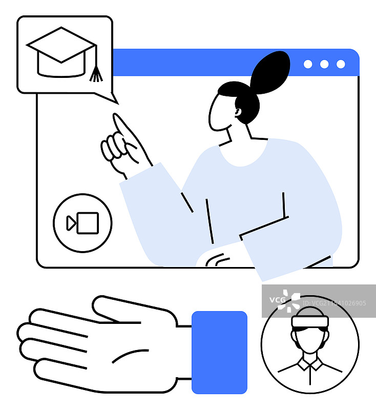 在线学习概念与导师视频通话图片素材