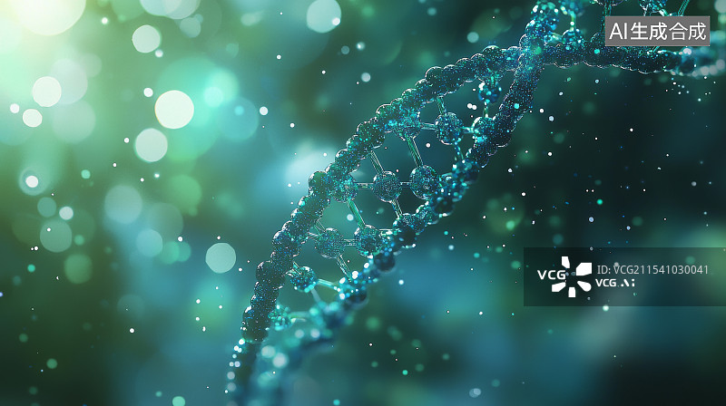 【AI数字艺术】DNA双螺旋结构，绿色光影背景图片素材