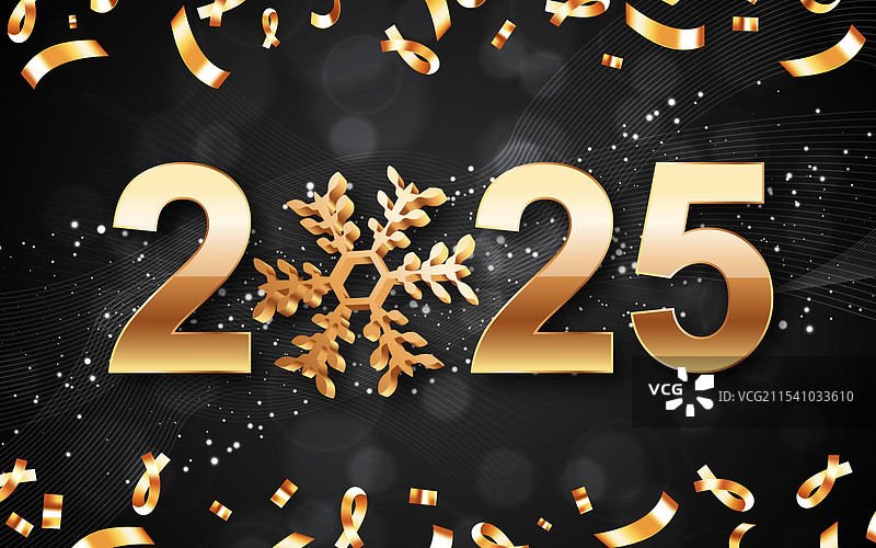 闪亮的金色2025新年贺卡图片素材