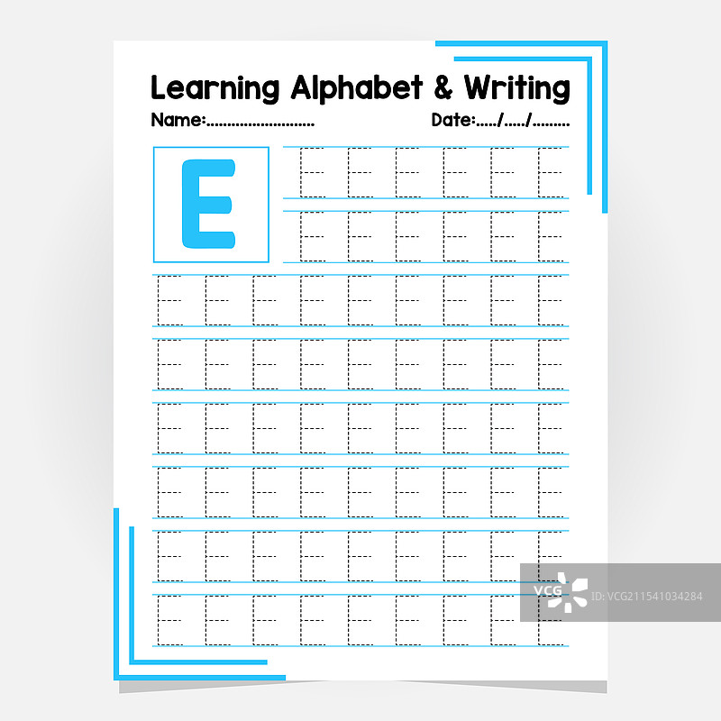 字母E的字母追踪练习工作表图片素材
