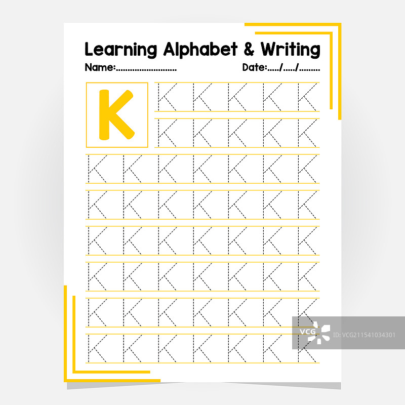 字母K的字母追踪练习工作表图片素材