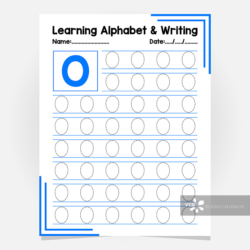 字母O的字母书写练习工作表图片素材