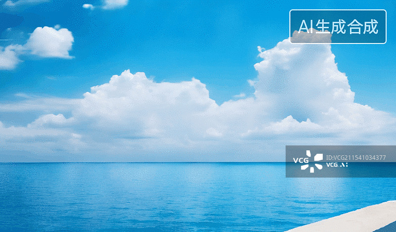 【AI数字艺术】蓝天白云海景图片素材