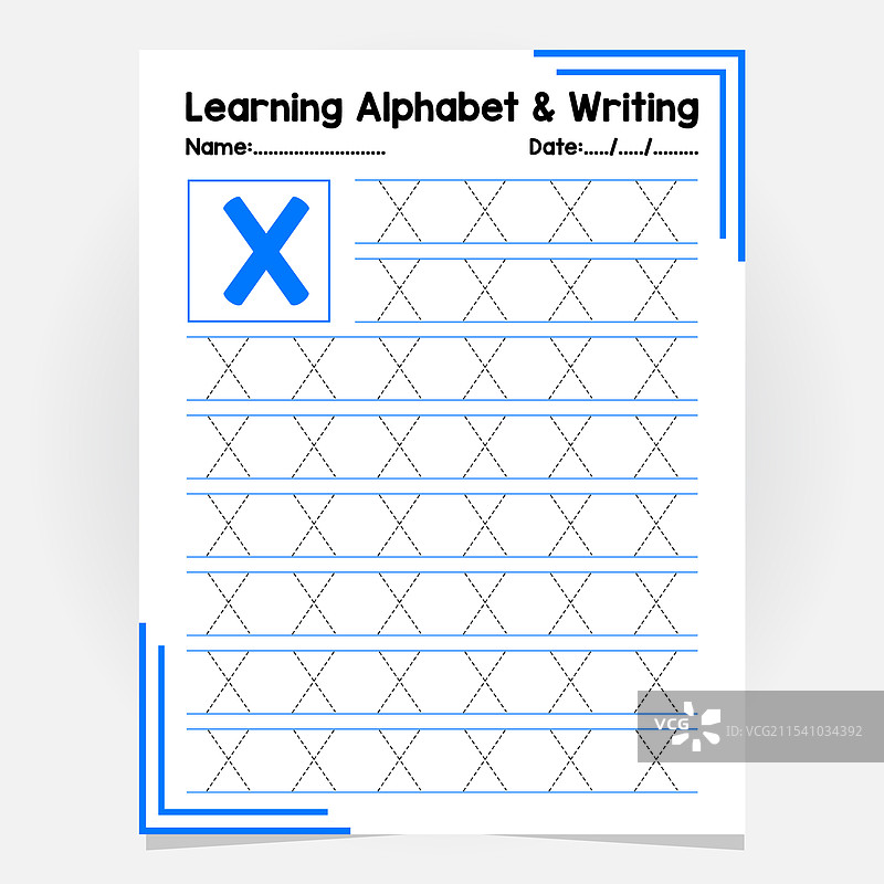 字母X的字母追踪练习工作表图片素材