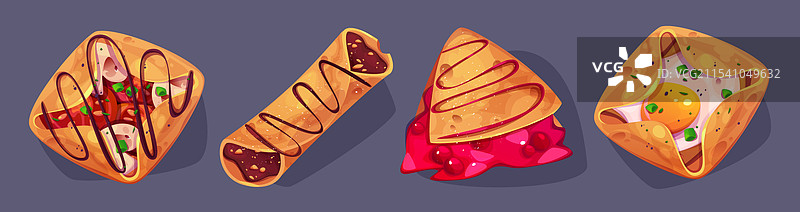 folded and rolled thin pancakes with fillings图片素材