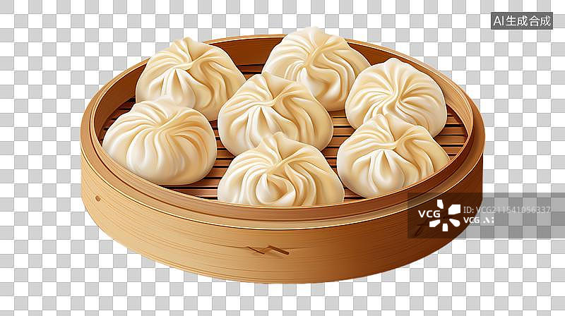 【AI数字艺术】竹蒸笼里的小笼包插画图片素材