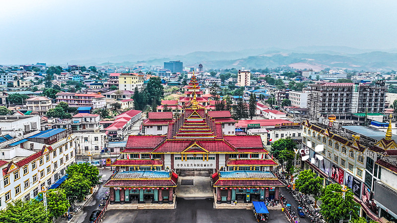 国境，姐告口岸，航拍运河瑞丽图片素材