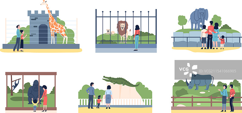 动物园动物公园场景中的家庭和人们图片素材