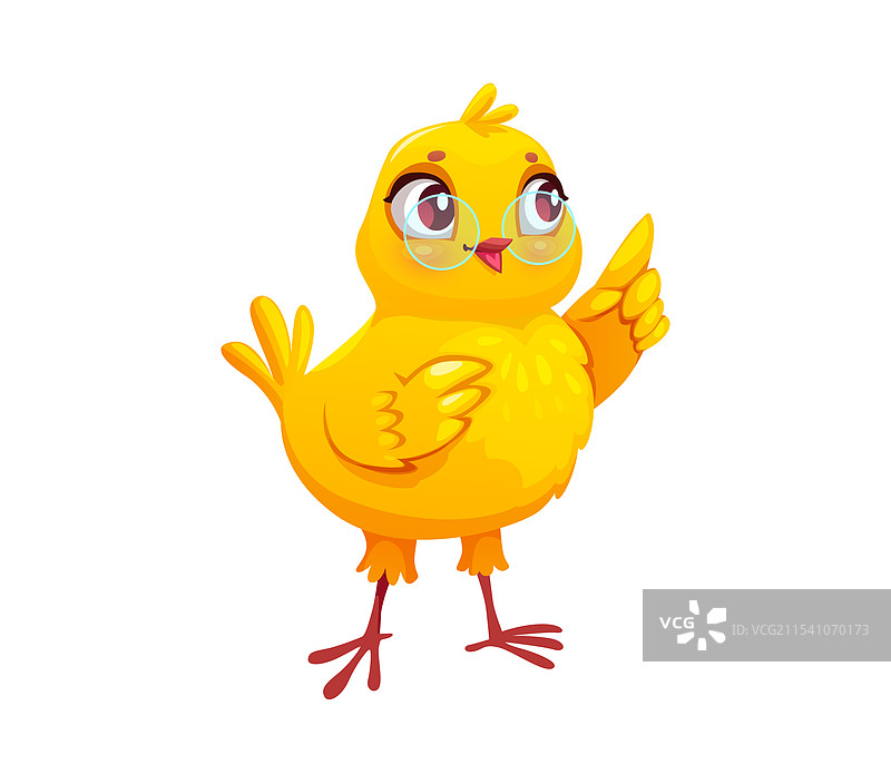 戴着眼镜的快乐卡通小鸡角色图片素材