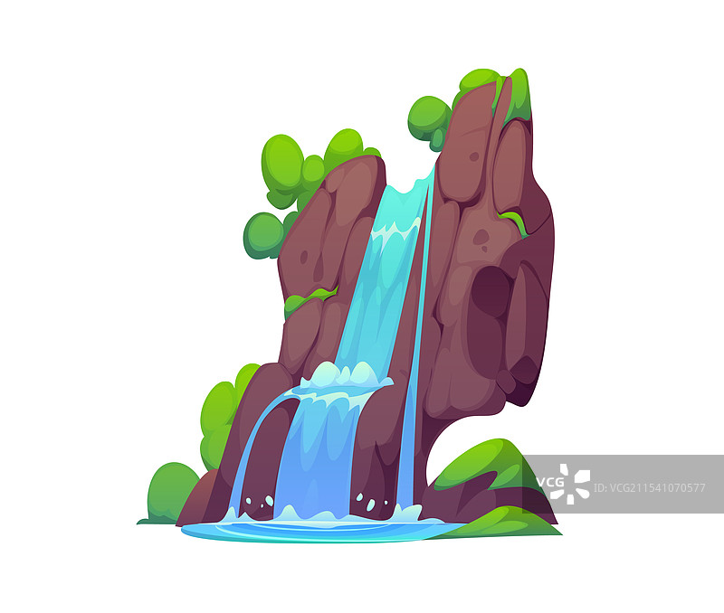 卡通瀑布，山间河流的水流倾泻而下图片素材