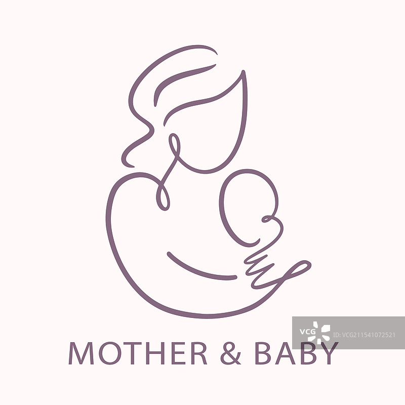 母亲与婴儿的单线艺术画，哺乳中图片素材
