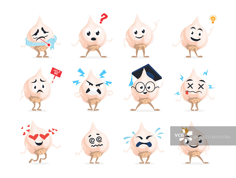 有趣的大蒜卡通角色表达各种情感图片素材